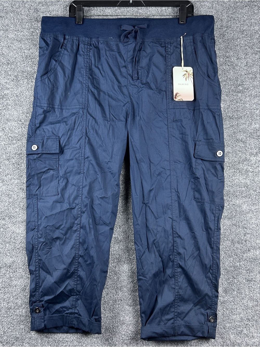 NWT Palm Rio Navy Blue Casual Cargo Pull On Drawstring Pants Size XL Activewear